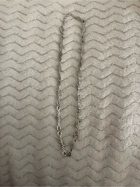 Thrifted Silver Barbed Wire Style Chain Necklace - Women Jewelry